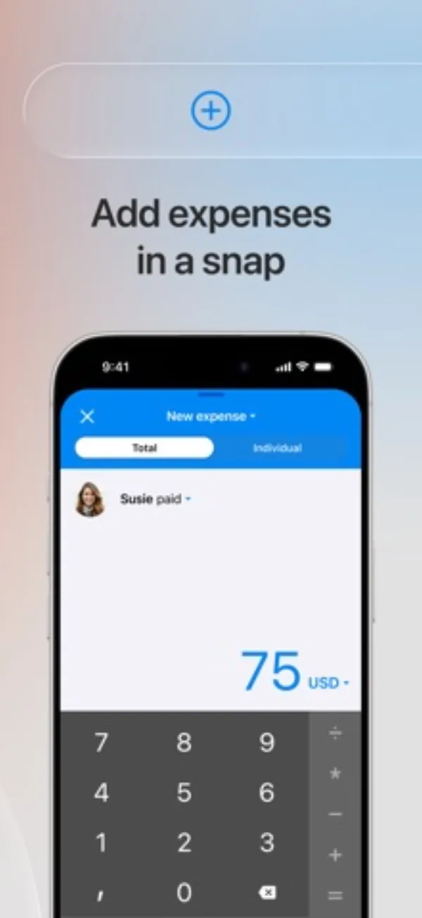 Settle Up App Store screenshot of the add expense screen