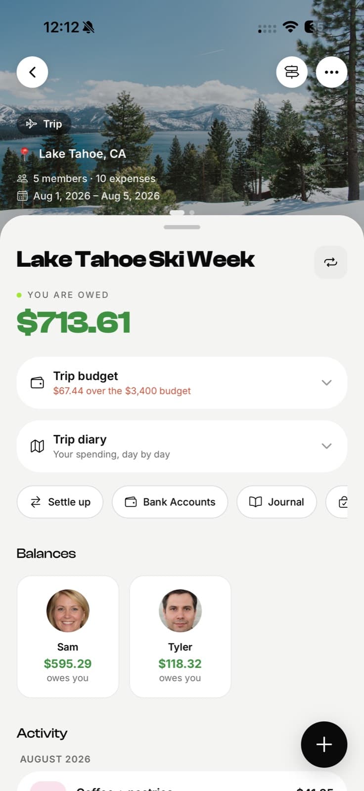 EconoGlance group showing what you are owed, balances and recent activity